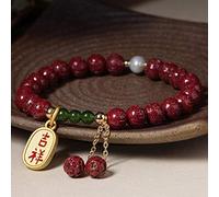 Feng shui riqueza brazalete afortunado para mujeres Cinnabar loto de loto colgante tallado pulsador de mantra de seis caracteres atraer dinero a espíritus malignos, cinnabar de 6 mm (tamaño: 8 mm)