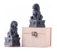 Feng Shui Riqueza Porsperidad Fu Foo Perros Estatuas Par León Pequeños Leones de Beijing for la Oficina en el hogar, protegiéndose de la energía maligna Inauguración(Metallic,11.5cm)