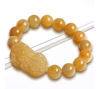 Feng Shui Riqueza Pulsera/Pulsera Que Lleva Monedas Antiguas Pulsera De Jade De Seda Dorada Natural Brazalete Elástico Pulsera De Jade Amarillo Mujeres Hombres Talismán para La Buena Suerte,13MM