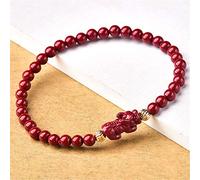 Feng Shui Wealth Cinnabar Pixiu Bracelet Natural Purple Cinnabar Slender Pixiu/Piyao Gold Beads Amulet Prosperidad Minura cruda Atraer un Regalo de Brazalete para Mujeres/Hombres, 4 mm Cinnabar