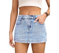 Fengbay Falda Pantalón Vaquera Mujer Cintura Alta Elástica Mini Falda Denim con Bolsillos Transpirable Casual Moda