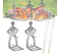 FENGCHUANG 2 Piezas Soporte para Salchichas de Barbacoa de Acero Inoxidable con 2 Piezas Tenedor de carne de Acero Inoxidable con Mango, Acero Inoxidable Herramienta de Parrilla para Hombre