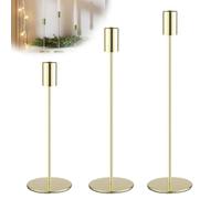FENGCHUANG 3 Pcs Candelabros para Velas 32/27/22cm Porta Velas Decorativas | Candelabros Altos Candelabros de Metal Estilo Retro para Velas Cónicas para decoración del Hogar Bodas Cenas Fiestas(Oro)
