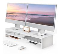 Fenge Dual Monitor Stand Riser, Computer Monitor Stand for Desk, Desktop Organizer for PC/Laptop/Printer/TV, 80 × 23.5 × 14.2 cm, Load 25 kg (Blanc)