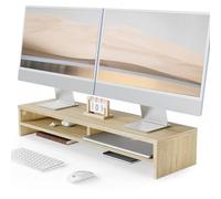 Fenge Dual Monitor Stand Riser, Computer Monitor Stand for Desk, Desktop Organizer for PC/Laptop/Printer/TV, 80 × 23.5 × 14.2 cm, Load 25 kg (Roble)