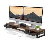 Fenge Dual Monitor Stander Riser Con 2 Cajones de Acrílico, 2 Pisos 108cm Pantalla de Ordenador para PC/Portátil/Fax/Impresora/Pantalla de TV, Capacidad de carga 45KG (Marrón)