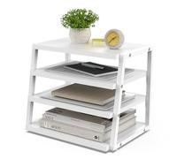 Fenge Organizador de Escritorio, Archivador de Documentos A4, Bandeja de Cartas con 3 Compartimentos, Soporte de Madera para Archivos, Clasificador de Documentos para Oficina y Estudio, Blanco
