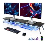 Fenge Soporte de Monitor con Estandario en Acrílico, Soporte de Ordenador a 2 Niveles con Luz RGB LED Controlables por APP, Soporte de Ordenador para Teléfono / Casco, Carga de 45KG (Negro)