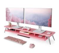 Fenge Soporte Monitor, con Ranura Integrada para Smartphone, Tableta y Bolígrafo, Elevador Monitor de Escritorio de Madera y Metal, para PC, Ordenador Portátil, TV, Hogar y Oficina (Rosa, 108cm)