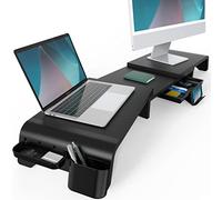 Fenge Soporte Monitor de Longitud y Ángulos Ajustables para 2 Monitores Elevador Monitor de Madera con Cajón, Cajas de Almacenamiento Móviles 75-119x 23,5x 8,9cm Negro G04C1122B