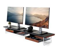 Fenge Soporte Monitor Escritorio, 108x 23x 12,9cm, Elevador Doble Monitor de 27” de Hasta 35 kg, con Cajones de Madera Maciza y Organizador, PC Stand para Ordenadores Portátiles Impresoras TV (Negro)