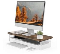 Fenge Soporte Monitor Escritorio Acrílico, Elevador Monitor con Gran Capacidad de Almacenamiento, Madera y Metal, Monitor Stand para Ordenadores de Sobremesa, Portátiles, TV (Marrón, 60cm)