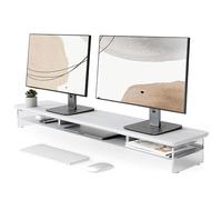 Fenge Soporte Monitor Escritorio Acrílico, Elevador Monitor con Gran Capacidad de Almacenamiento, Madera y Metal, Monitor Stand para Ordenadores de Sobremesa, Portátiles, TV (Blanco, 108cm)