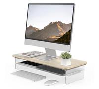 Fenge Soporte Monitor Escritorio Acrílico, Elevador Monitor con Gran Capacidad de Almacenamiento, Madera y Metal, Monitor Stand para Ordenadores de Sobremesa, Portátiles, TV (Roble, 60cm)