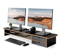 Fenge Soporte Monitor para Doble Monitor con 2 Acrílico Cajones, Gran Elevador Monitor, Soporte Monitor Mesa para PC/Portátil/Impresora 108x23,5x14cm (Negro)