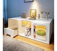 FENGFAUU Jaula de Gato Interior con Caja de Arena, Caseta Sencilla de Plástico para Ejercicio y Armario, Blanco, 41 x 18 x 14 Pulgadas