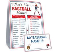 FENGHERUIA What's Your Baseball Name Game 1 divertida tarjeta de fiesta de juego de béisbol con 30 calcomanías de nombre personalizadas para decoraciones de cumpleaños de pelota, fiestas de equipo y