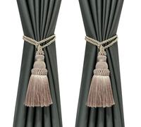 Fenghuangwu Paquete de 2 alzapaños de cortina con borlas de cuerda para cortinas, alzapaños hechos a mano para exteriores, hogar y decoración al aire libre (caqui, 2 unidades)
