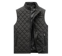 FENGJIAREN Chaleco De Plumas para Hombre - Chaleco De Algodón Acolchado Negro Sin Mangas A Cuadros De Rombos Color Sólido con Cremallera, Chaleco Informal De Negocios para Hombres Rega