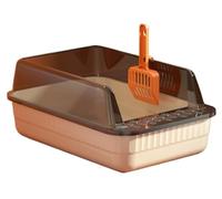 FENGJISUN Arenero Gatos Caja Arena Gato Lados Altos Material PP Semicerrado Desmontable A Prueba De Fugas 18L Gran Capacidad para Mascotas Pequeñas Caixa De Areia para Gatos(Beige)