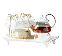 FENGJISUN Servicio De Café De Té De Fiesta Juego De Té Lujo Nórdico 15 Uds, Tetera Cristal Y Tapa Cerámica, Portavelas Preservación del Calor, Taza, Platillo Hogar Y Cocina
