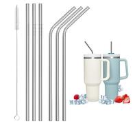 Fenglin-joy Pajitas de Acero Inoxidable, 6 Piezas Pajitas de Metal Reutilizables Pajitas Largas de Metal con 1 Cepillo Limpiador para Frutas, Smoothies, Cócteles y Bebidas Calientes