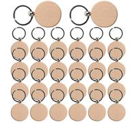 FENGQQKJ 25 llaveros de madera en bruto de madera en bruto colgantes DIY llaveros redondos de madera etiquetas para equipaje ganchos llaveros madera escribibles para tallado DIY