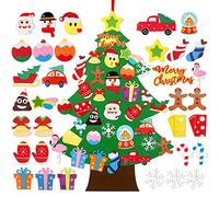 FengRise Arbol Navidad Fieltro para Bricolaje,3.1 Pies Arbol de Navidad Fieltro Montessori con 33 Adornos Navideños Desmontables,Felt Christmas Tree para Niños Regalo Decoraciones Navideñas Pared Casa