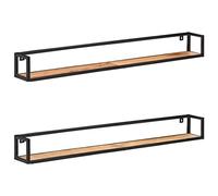 Fengshui 2 estantes de pared de madera maciza de acacia de 160 cm, estilo industrial, de madera de acacia con marco de hierro negro, soporta hasta 50 kg por estante, juego duradero para más