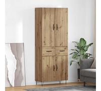 Fengshui Armario alto de madera de roble Artisan, 180 cm, 69,5 x 34 cm | Mucho espacio de almacenamiento, asas de metal D-Pull para comedor y sala de estar