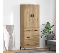 Fengshui Armario alto de madera mate, 69,5 x 34 x 180 cm | Con puertas batientes, tiradores en D, de pie, incluye fijación a la pared