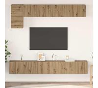 Fengshui Bastidor de TV montado en la pared, 5 piezas de roble Artisan | Material de madera, puertas batientes, estanterías, gestión de cables, fácil montaje en pareja