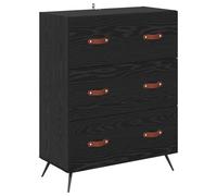 Fengshui Cómoda de madera de roble negro 69,5 x 34 x 90 cm | Varios cajones, tiradores en D, patas de metal negro, ahorro de espacio, para sala de estar