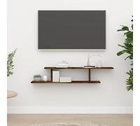 Fengshui Estantería de pared asimétrica para colgar de madera, estantería de pared para TV, roble ahumado, 125 x 18 x 23 cm, práctica estantería para DVD, CD, libros y decoración, diseño montado en la