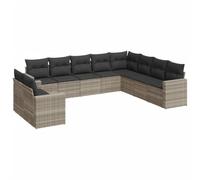 Fengshui Juego de 10 sofás de jardín gris claro de poliratán con cojines | Diseño modular, espacio de almacenamiento con bolsa impermeable, fundas extraíbles y lavables, para terraza
