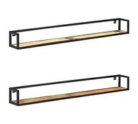 Fengshui Juego de 2 estantes de pared de estilo industrial, 160 cm, madera maciza con marco de hierro negro, soporta hasta 50 kg por estante