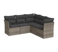 Fengshui Juego de 5 sofás de jardín con cojín, polirratán, color gris | Diseño modular, espacio de almacenamiento con bolsa impermeable, funda extraíble lavable, para terraza