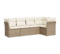 Fengshui Juego de 5 sofás de jardín de poliratán, color beige | Diseño modular, espacio de almacenamiento con bolsa impermeable, fundas extraíbles y lavables, para patio