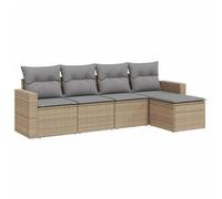 Fengshui Juego de 5 sofás de jardín de poliratán, color beige | Diseño modular, espacio de almacenamiento con bolsa impermeable, fundas extraíbles lavables, cojines gruesos acolchados
