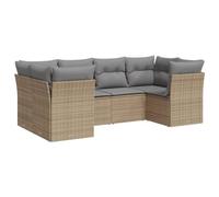 Fengshui Juego de 6 sofás de jardín de poliratán, color beige | Diseño modular, espacio de almacenamiento con bolsa impermeable, fundas extraíbles y lavables