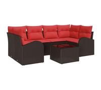 Fengshui Juego de 7 sofás de jardín beige y rojo de poliratán | Modular con espacio de almacenamiento, marco de acero recubierto de polvo, respaldos ergonómicos, para terraza y jardín