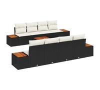 Fengshui Juego de sofá de jardín con espacio de almacenamiento, 9 piezas, polirratán, color negro | Diseño modular, 4 sofás medianos y 4 sofás, mesa de jardín, bolsillos impermeables, cojines de poliéster