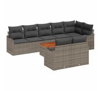 Fengshui Juego de sofá de jardín modular de 9 piezas, polirratán, color gris | Estructura de madera de acacia, bolsillos impermeables, resistentes a la intemperie, configurables de forma flexible