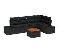 Fengshui Juego de sofá modular de 6 piezas, color negro polirratán | Resistente a la intemperie, marco de madera de acacia, cojines de espuma, bolsillos impermeables, disposición modular