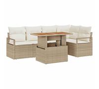 Fengshui Juego de sofás de jardín con almacenamiento, 6 unidades, polirratán, color beige | Diseño modular, bolsillos impermeables, mesa de jardín incluida, resistente a la intemperie, para terraza
