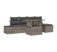 Fengshui Juego de sofás de jardín de 6 piezas, color gris, poliratán, con espacio de almacenamiento | Diseño rectangular modular, resistente a la intemperie, fácil de limpiar, 2 sofás laterales, 2 asientos, reposapiés, mesa