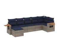 Fengshui Juego de sofás de jardín de 7 piezas, polirratán, color gris | Diseño modular, fundas extraíbles lavables, estantes plegables con resortes de gas, resistentes a la intemperie
