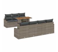 Fengshui Juego de sofás de jardín de 8 piezas, polirratán, gris, con espacio de almacenamiento | Diseño modular, marco de acero con recubrimiento en polvo, bolsillos impermeables, mesa de jardín incluida