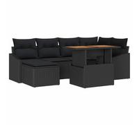 Fengshui Juego de sofás de ratán de polirratán, 7 piezas, color negro | Resistente a la intemperie, almacenamiento con bolsillos impermeables, relleno de espuma, mesa incluida