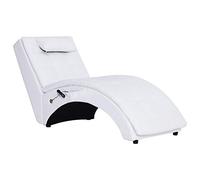 Fengshui Masaje chaise longue de piel sintética blanco 110 kg | Con cojín, patas de acero, función de calefacción, mando a distancia, diseño ergonómico